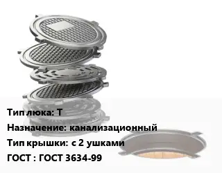 Люк чугунный Т канализационный с 2 ушками ГОСТ: ГОСТ 3634-99